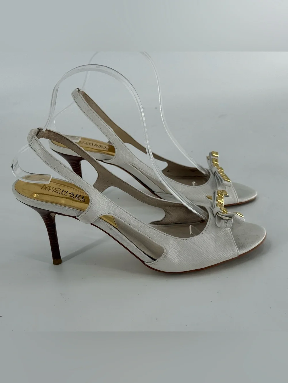 Michael Kors Studded Bow Open Toe Slingback Heels Pumps 8 - Picture 2 of 9